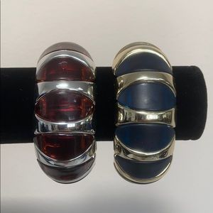 Set of 2 Bracelets Tortoise w/Silver & Navy w/Gold